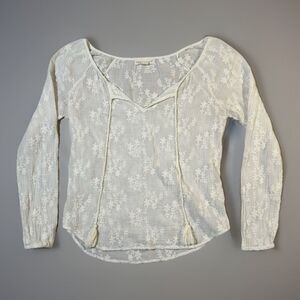 Lovestitch S Cream Boho Gauze Top Embroidered Tassel Festival Blouse